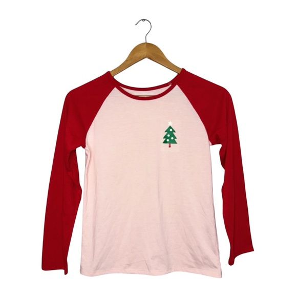 Cat & Jack Size L (10/12) Festive Pink and Red Long Sleeve Raglan Pajama Top - Picture 2 of 7